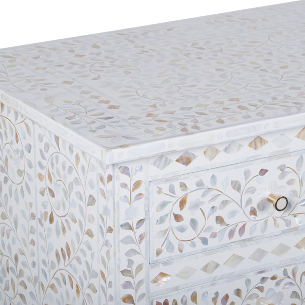 Mother of Pearl Inlay 5 Drawer Desk - White Floral