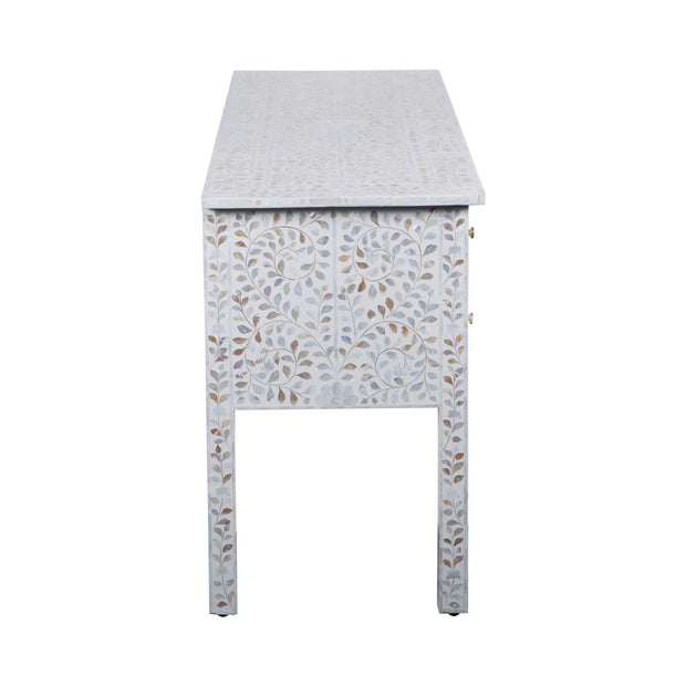 Mother of Pearl Inlay 5 Drawer Desk - White Floral