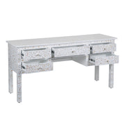 Mother of Pearl Inlay 5 Drawer Desk - White Floral