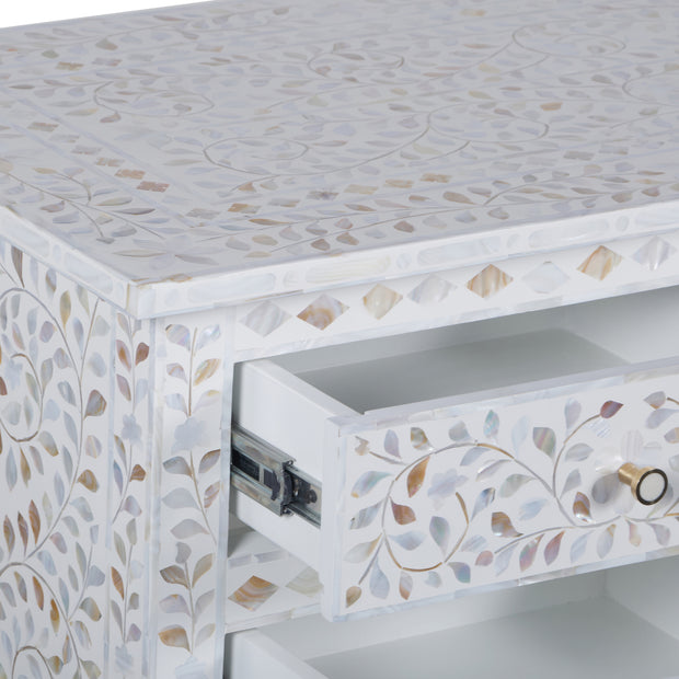 Mother of Pearl Inlay 5 Drawer Desk - White Floral