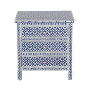 Bone Inlay Large 3 Drawer Bedside - Geometric Indigo Blue