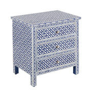 Bone Inlay Large 3 Drawer Bedside - Geometric Indigo Blue