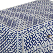 Bone Inlay Large 3 Drawer Bedside - Geometric Indigo Blue