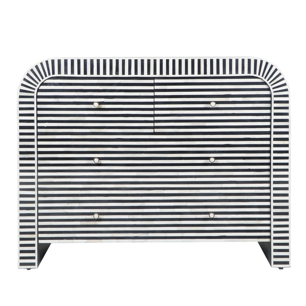 Bone Inlay 4 Drawer Chest of Drawers - Waterfall / Curved - Black