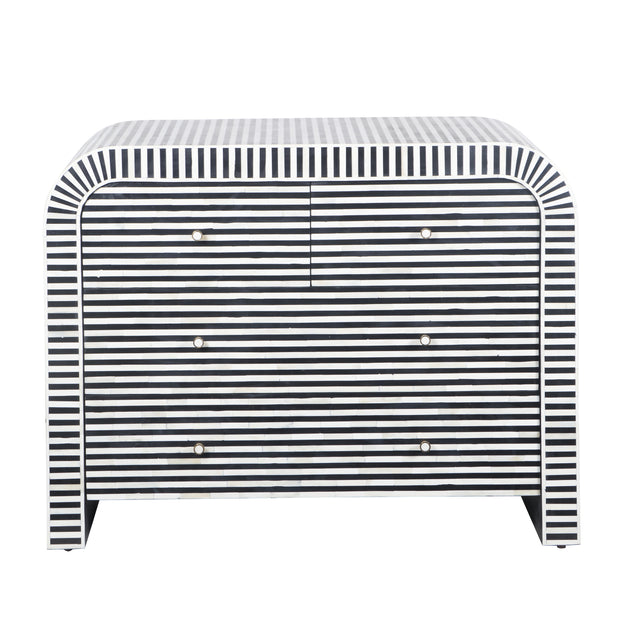 Bone Inlay 4 Drawer Chest of Drawers - Waterfall / Curved - Black