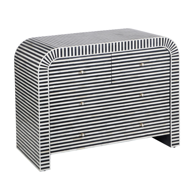 Bone Inlay 4 Drawer Chest of Drawers - Waterfall / Curved - Black