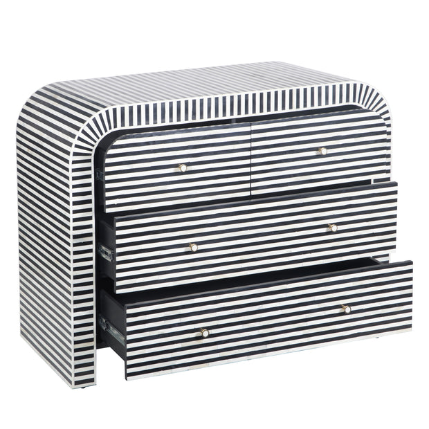Bone Inlay 4 Drawer Chest of Drawers - Waterfall / Curved - Black