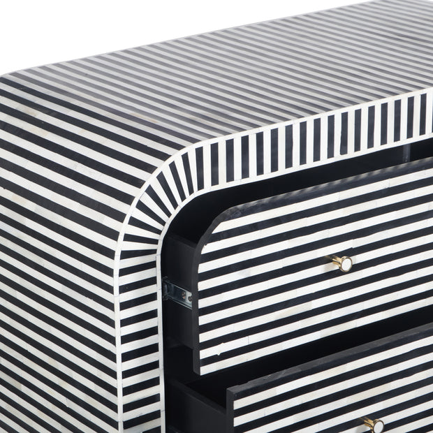 Bone Inlay 4 Drawer Chest of Drawers - Waterfall / Curved - Black