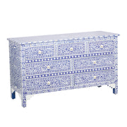 Bone Inlay 7 Drawer Chest of Drawers - Indigo Blue Floral