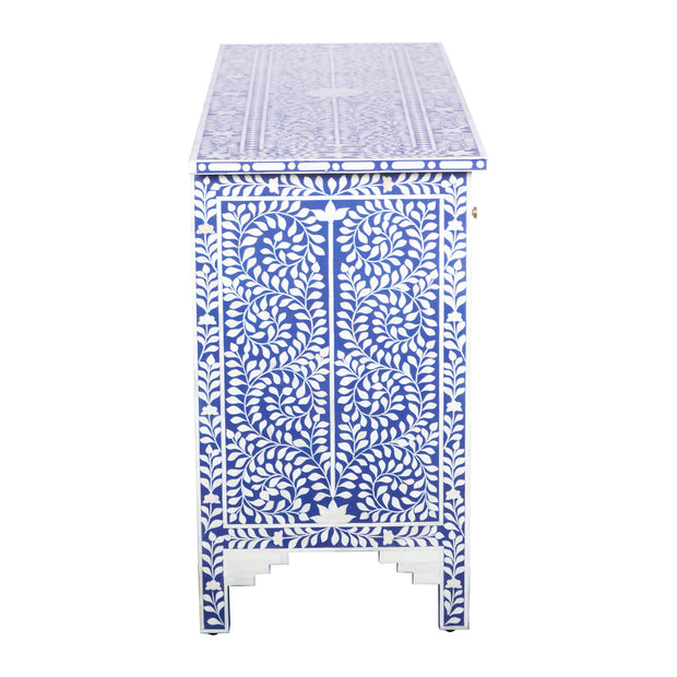 Bone Inlay 7 Drawer Chest of Drawers - Indigo Blue Floral