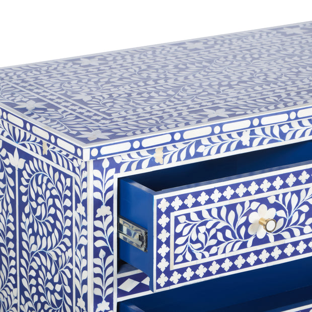 Bone Inlay 7 Drawer Chest of Drawers - Indigo Blue Floral