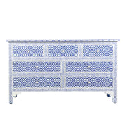 Bone Inlay 7 Drawer Chest of Drawers - Indigo Blue Geometric