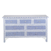 Bone Inlay 7 Drawer Chest of Drawers - Indigo Blue Geometric