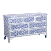 Bone Inlay 7 Drawer Chest of Drawers - Indigo Blue Geometric