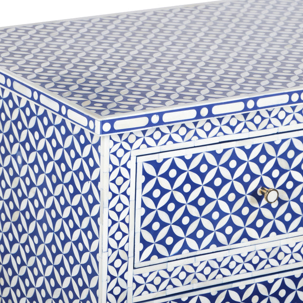 Bone Inlay 7 Drawer Chest of Drawers - Indigo Blue Geometric