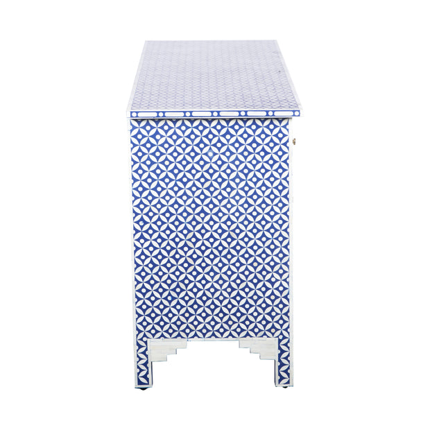 Bone Inlay 7 Drawer Chest of Drawers - Indigo Blue Geometric