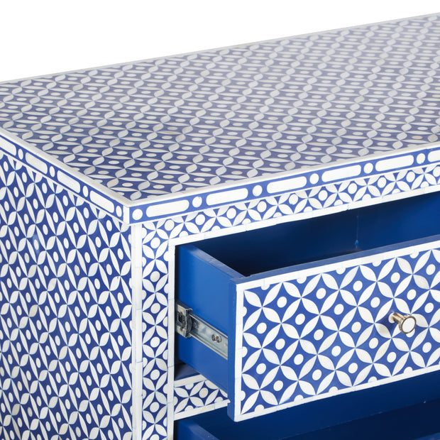 Bone Inlay 7 Drawer Chest of Drawers - Indigo Blue Geometric