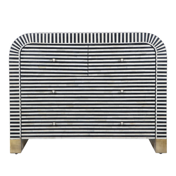 Bone Inlay 4 Drawer Chest of Drawers - Waterfall / Curved - Black Stripe