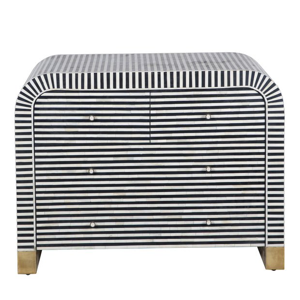Bone Inlay 4 Drawer Chest of Drawers - Waterfall / Curved - Black Stripe
