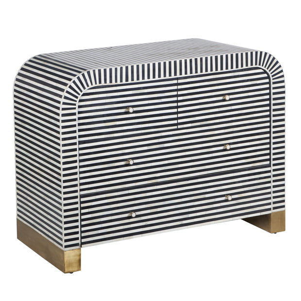 Bone Inlay 4 Drawer Chest of Drawers - Waterfall / Curved - Black Stripe