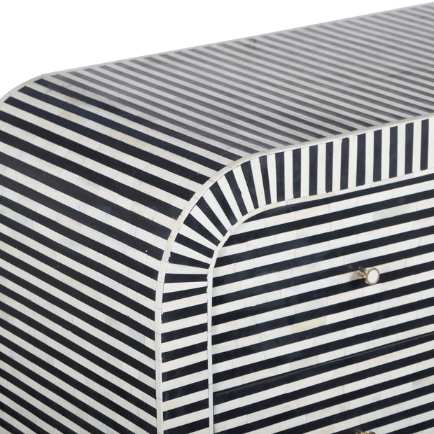 Bone Inlay 4 Drawer Chest of Drawers - Waterfall / Curved - Black Stripe