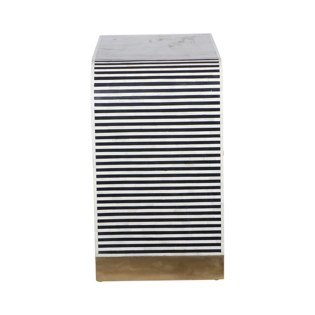 Bone Inlay 4 Drawer Chest of Drawers - Waterfall / Curved - Black Stripe