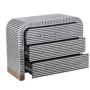 Bone Inlay 4 Drawer Chest of Drawers - Waterfall / Curved - Black Stripe