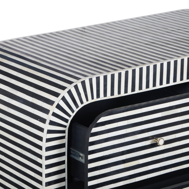 Bone Inlay 4 Drawer Chest of Drawers - Waterfall / Curved - Black Stripe