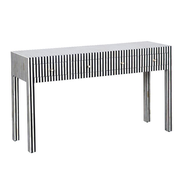 Bone Inlay 4 Drawer Hall Table or Side Table - Black Stripe