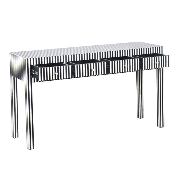 Bone Inlay 4 Drawer Hall Table or Side Table - Black Stripe