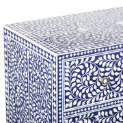 Bone Inlay Buffet 6 Drawer Chest of Drawers - Indigo Blue Floral Scroll