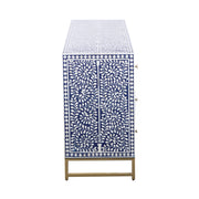 Bone Inlay Buffet 6 Drawer Chest of Drawers - Indigo Blue Floral Scroll