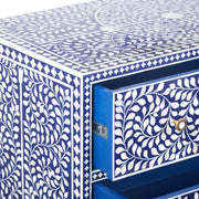 Bone Inlay Buffet 6 Drawer Chest of Drawers - Indigo Blue Floral Scroll