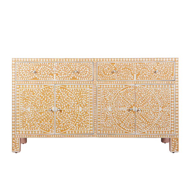 Bone Inlay Buffet Chest of Drawers -  Almond Floral Scroll