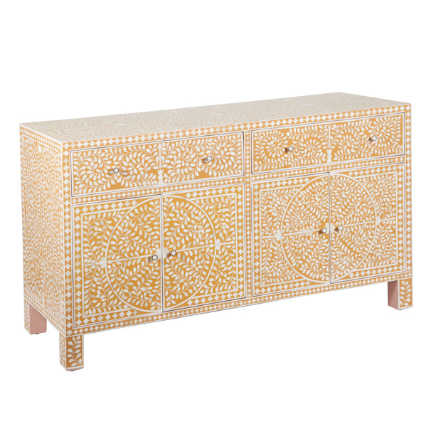 Bone Inlay Buffet Chest of Drawers -  Almond Floral Scroll