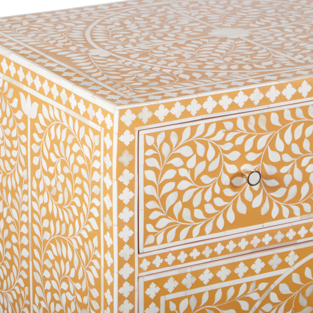 Bone Inlay Buffet Chest of Drawers -  Almond Floral Scroll