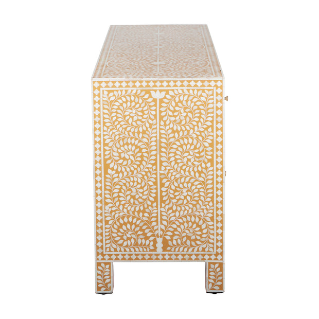 Bone Inlay Buffet Chest of Drawers -  Almond Floral Scroll