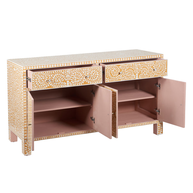 Bone Inlay Buffet Chest of Drawers -  Almond Floral Scroll
