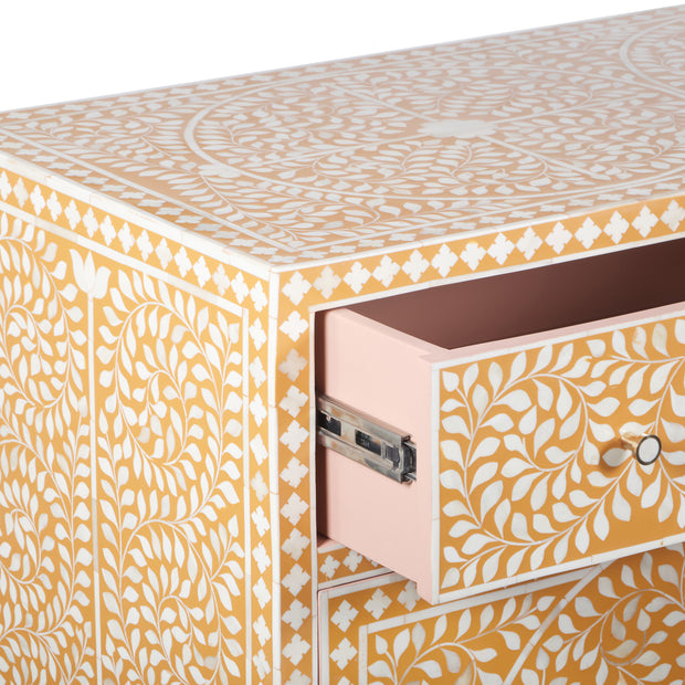 Bone Inlay Buffet Chest of Drawers -  Almond Floral Scroll