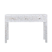 Mother of Pearl Inlay 3 Drawer Hall Table or Side Table - White Floral