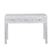 Mother of Pearl Inlay 3 Drawer Hall Table or Side Table - White Floral