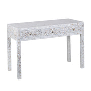 Mother of Pearl Inlay 3 Drawer Hall Table or Side Table - White Floral