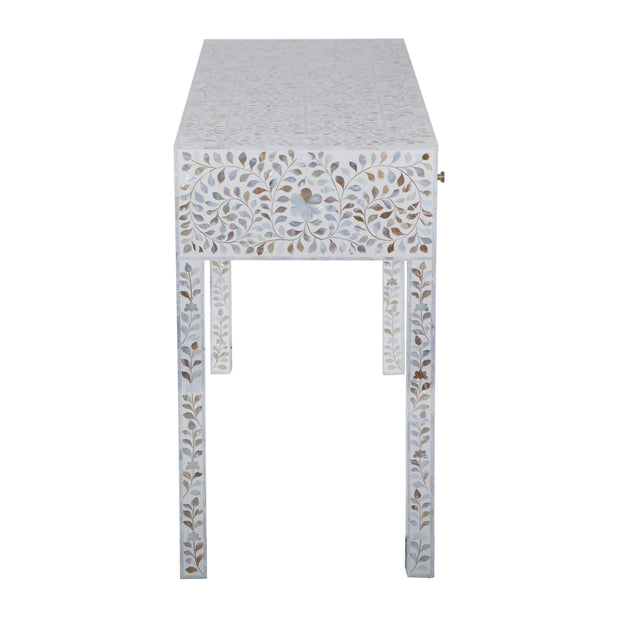Mother of Pearl Inlay 3 Drawer Hall Table or Side Table - White Floral