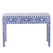 Mother of Pearl Inlay 3 Drawer Hall Table or Side Table - Indigo Blue Floral - Abacus and Hunt