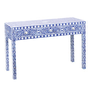 Mother of Pearl Inlay 3 Drawer Hall Table or Side Table - Indigo Blue Floral - Abacus and Hunt