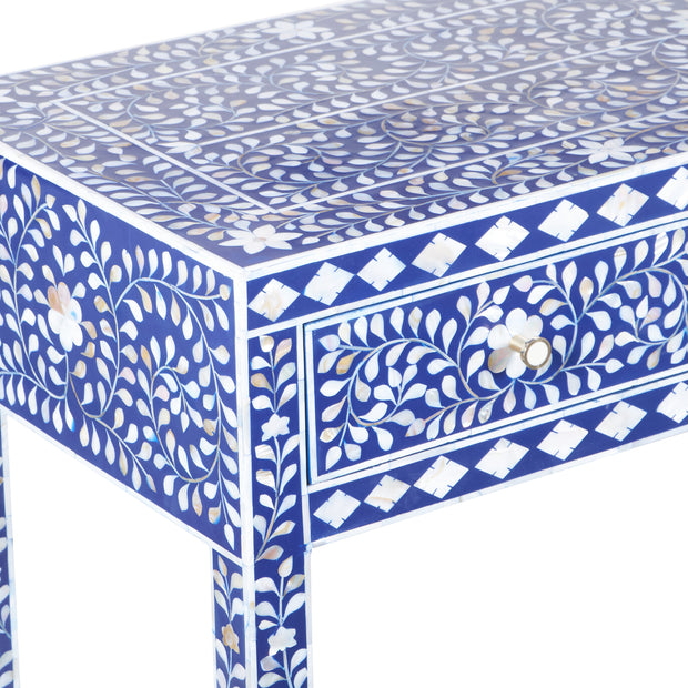 Mother of Pearl Inlay 3 Drawer Hall Table or Side Table - Indigo Blue Floral - Abacus and Hunt