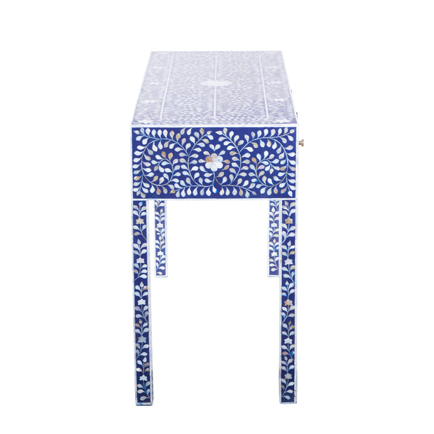 Mother of Pearl Inlay 3 Drawer Hall Table or Side Table - Indigo Blue Floral - Abacus and Hunt