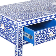 Mother of Pearl Inlay 3 Drawer Hall Table or Side Table - Indigo Blue Floral - Abacus and Hunt