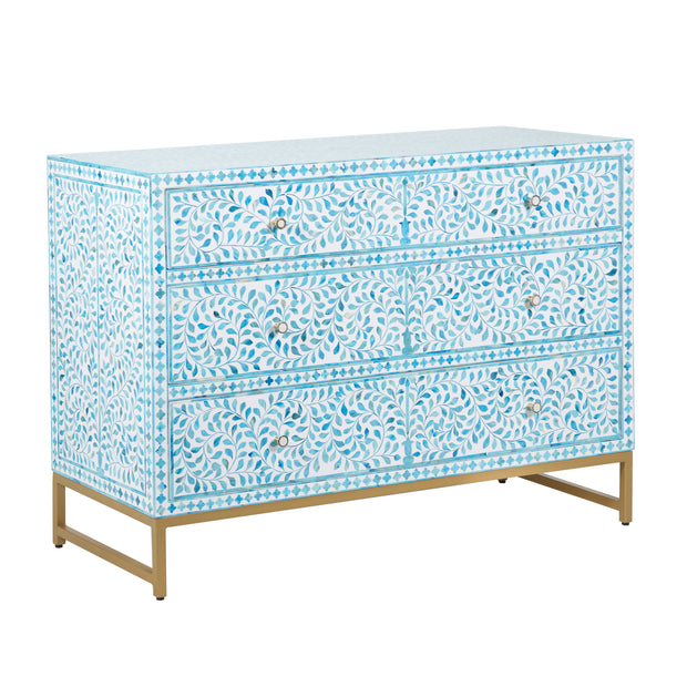 Bone Inlay 3 Drawer Chest of Drawers - Turquoise Scroll