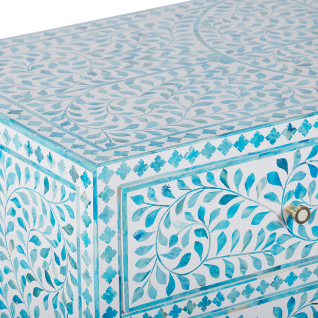 Bone Inlay 3 Drawer Chest of Drawers - Turquoise Scroll